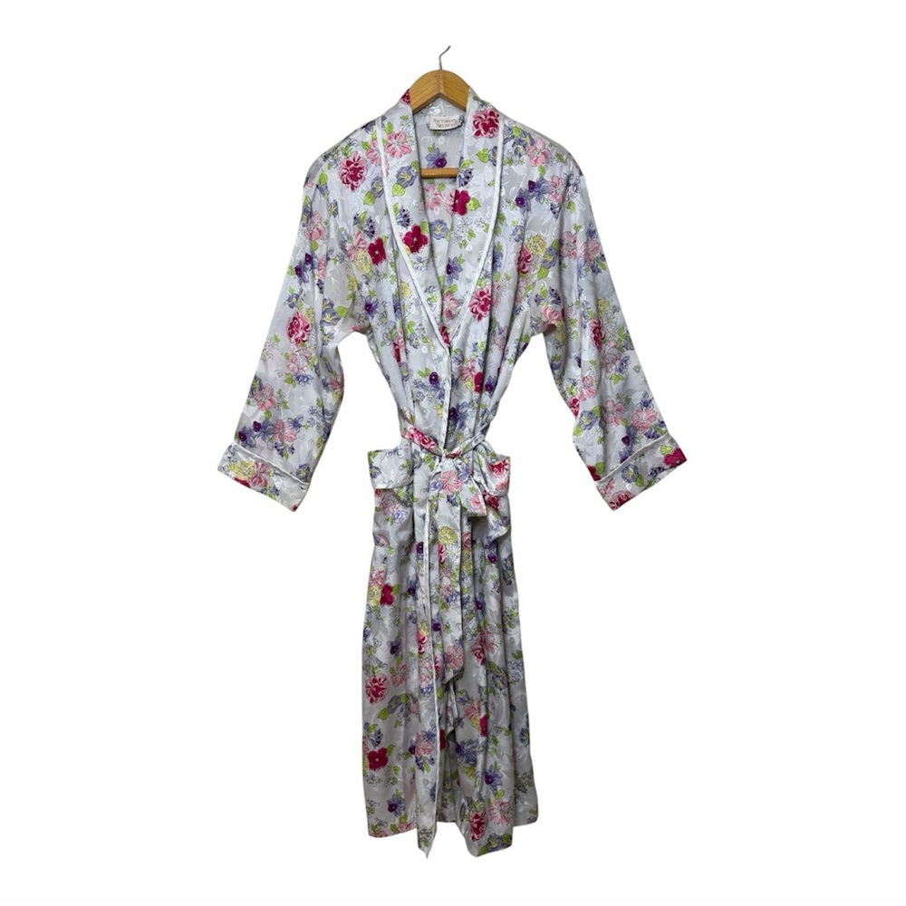Vintage Robe Victoria's Secret Gold Label Satin Floral Jacquard S 80s Romantic - Picture 11 of 12